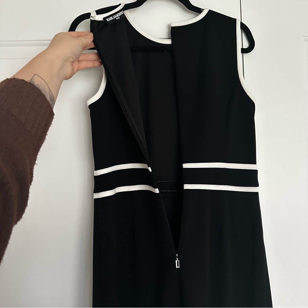 Karl Lagerfeld Black and White Contrast Trim Dress - Picture 5 of 8